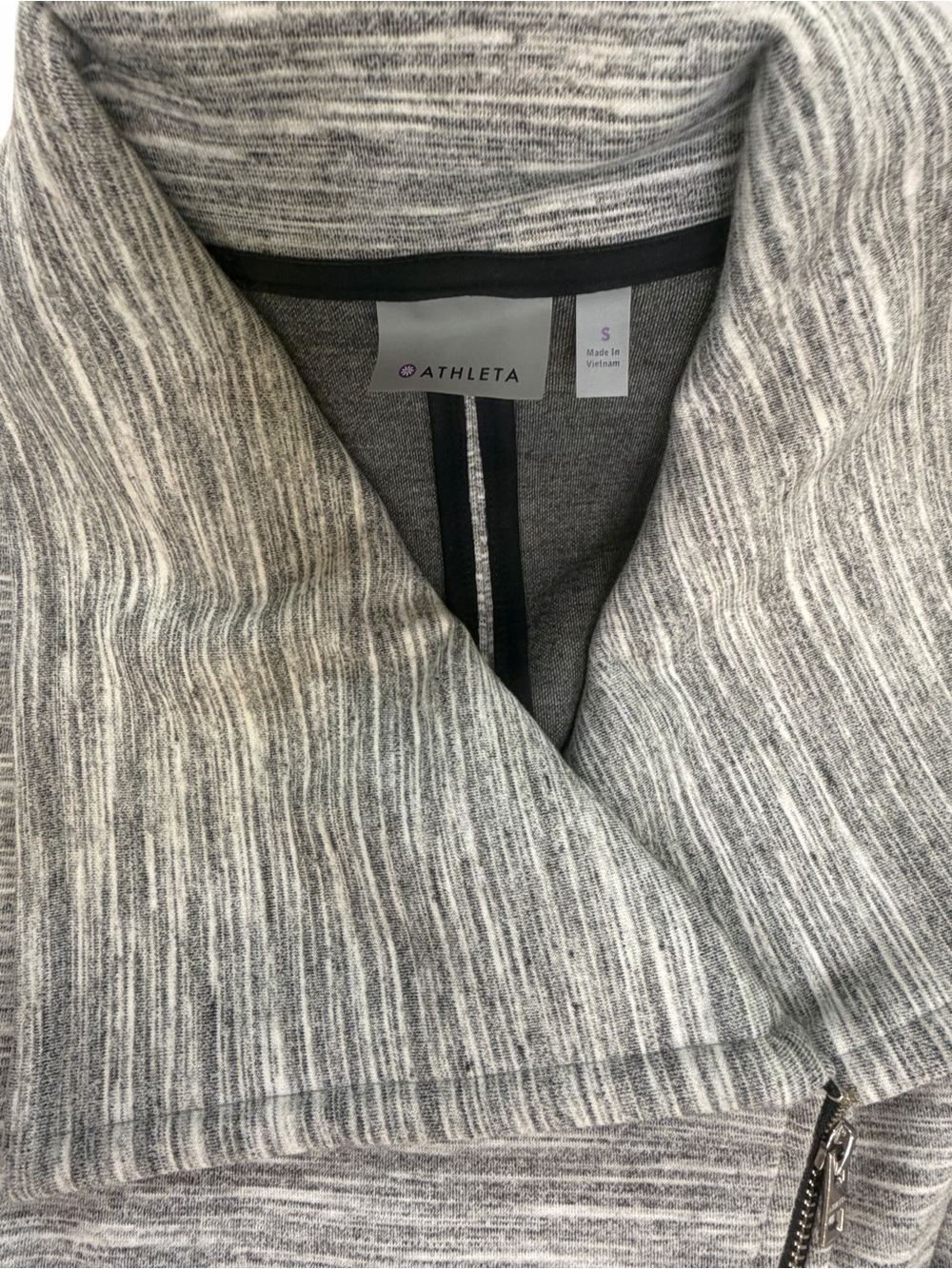 Athleta Gray Heathered Striped Asymmetrical Zip Pullover - Picture 3 of 4